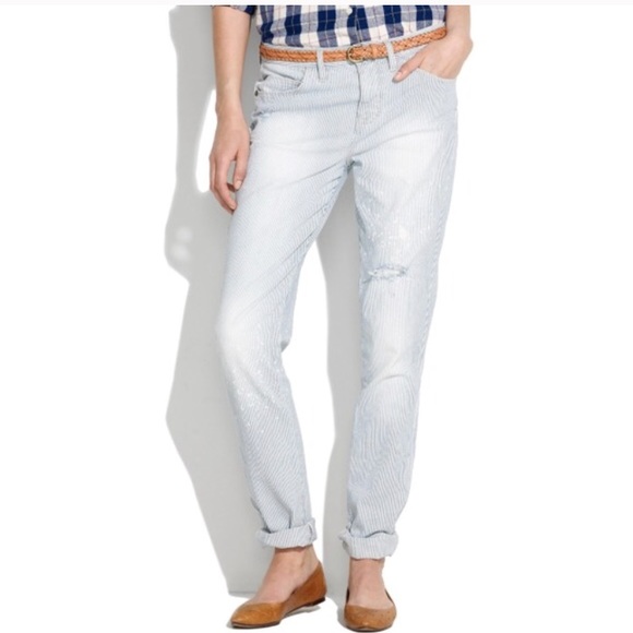 Madewell Denim - • Madewell • Rail Stripe Slim Boyfriend Jeans 26
